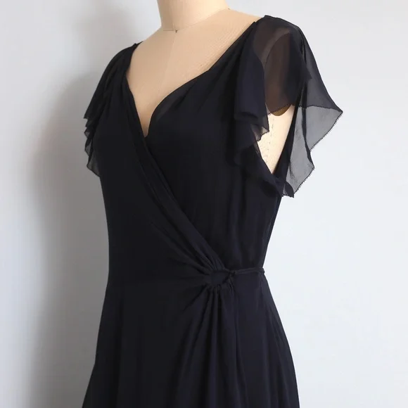 Diane Van Furstenberg Size 14 Navy chiffon wrap gown - Picture 6 of 7